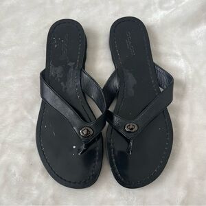 Coach Shelly Black Leather Turnlock Slip On Thong Flip Flop Sandal Q8089 Size 7B